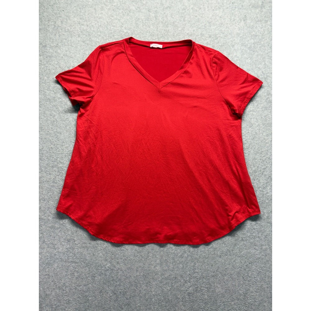 V.Lu Style Womens Red V-Neck Short Sleeve Curved Hem Top Size 4X Made in USA